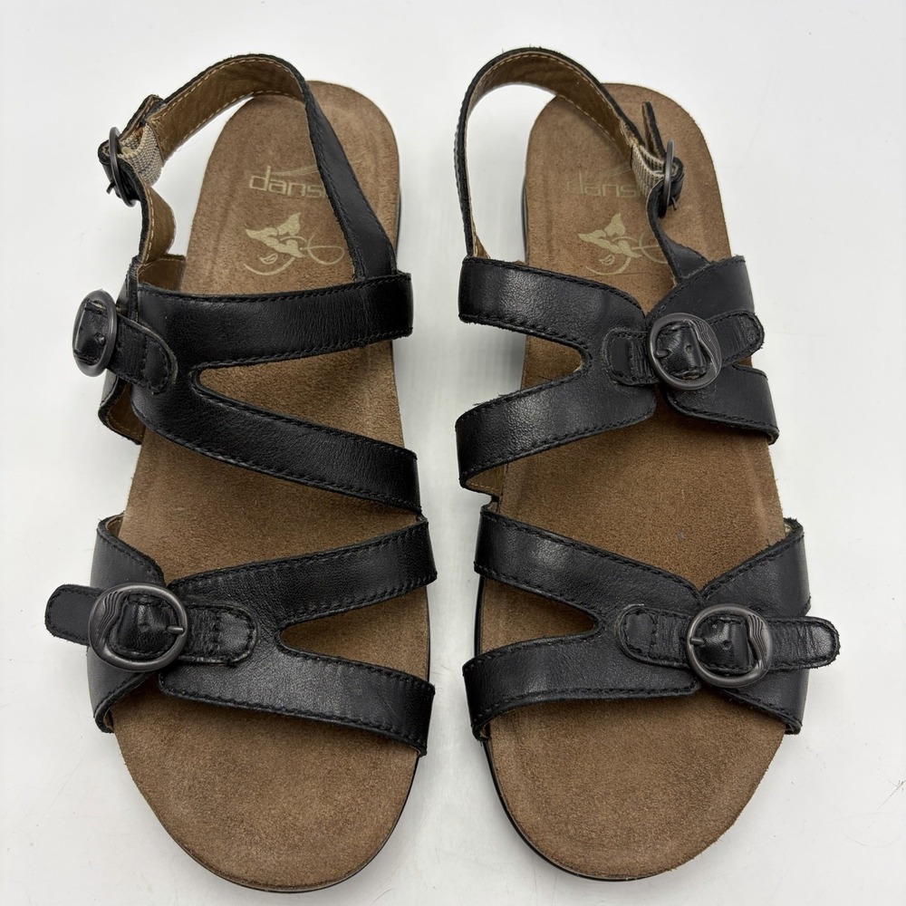 Dansko Sandals Womens 7.5 Jess Black Leather Casual Comfort EU 38